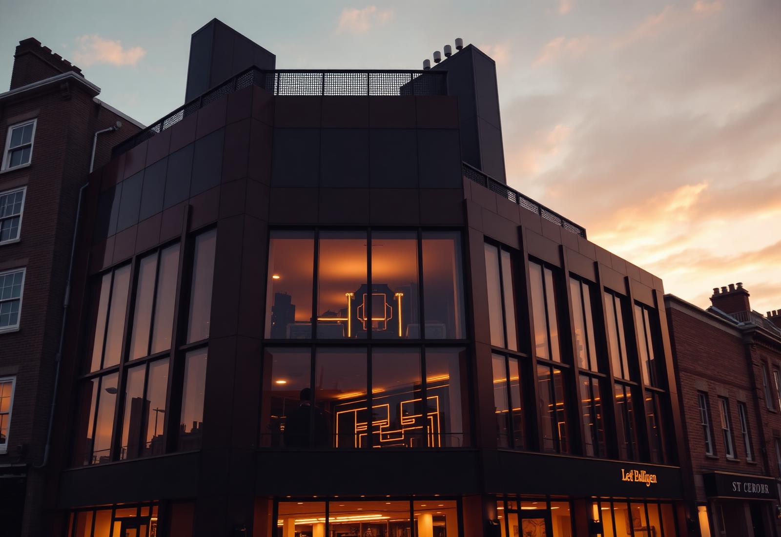 Commercial building in East London at golden hour
